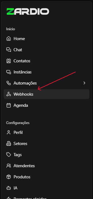 Barra lateral - Webhooks
