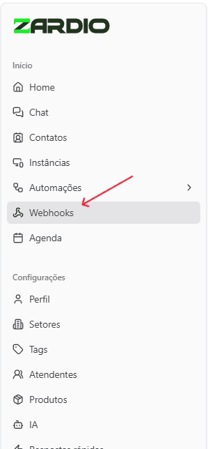 Barra lateral - Webhooks
